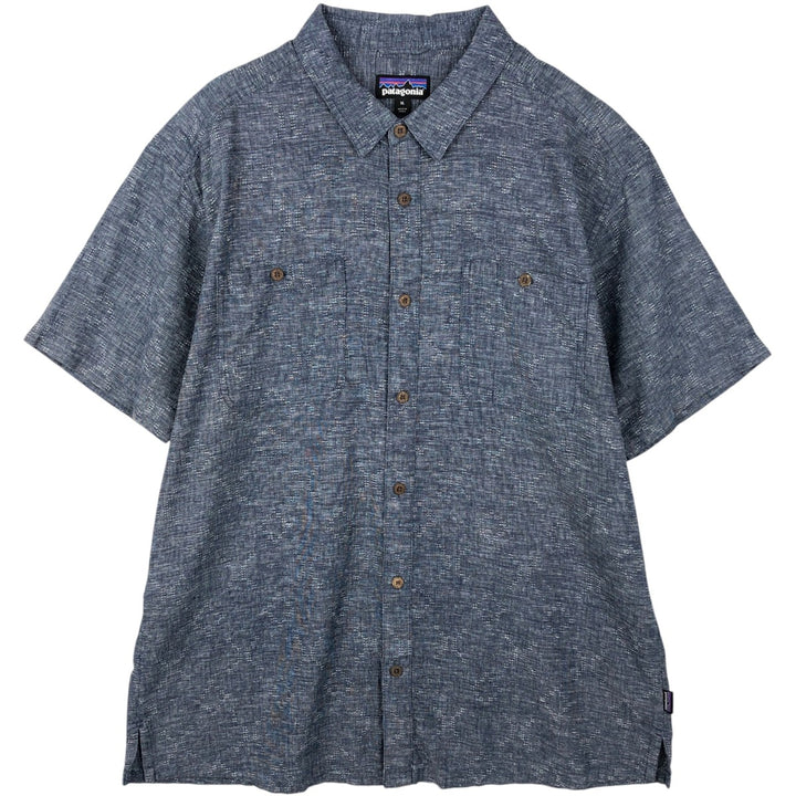 Patagonia 53139SP20 Backstep Shirt, Short Sleeve, Hemp Shirt, Boxy Shirt, Men's XL Equivalent Hemp navy blue type Vintage Second Hand
