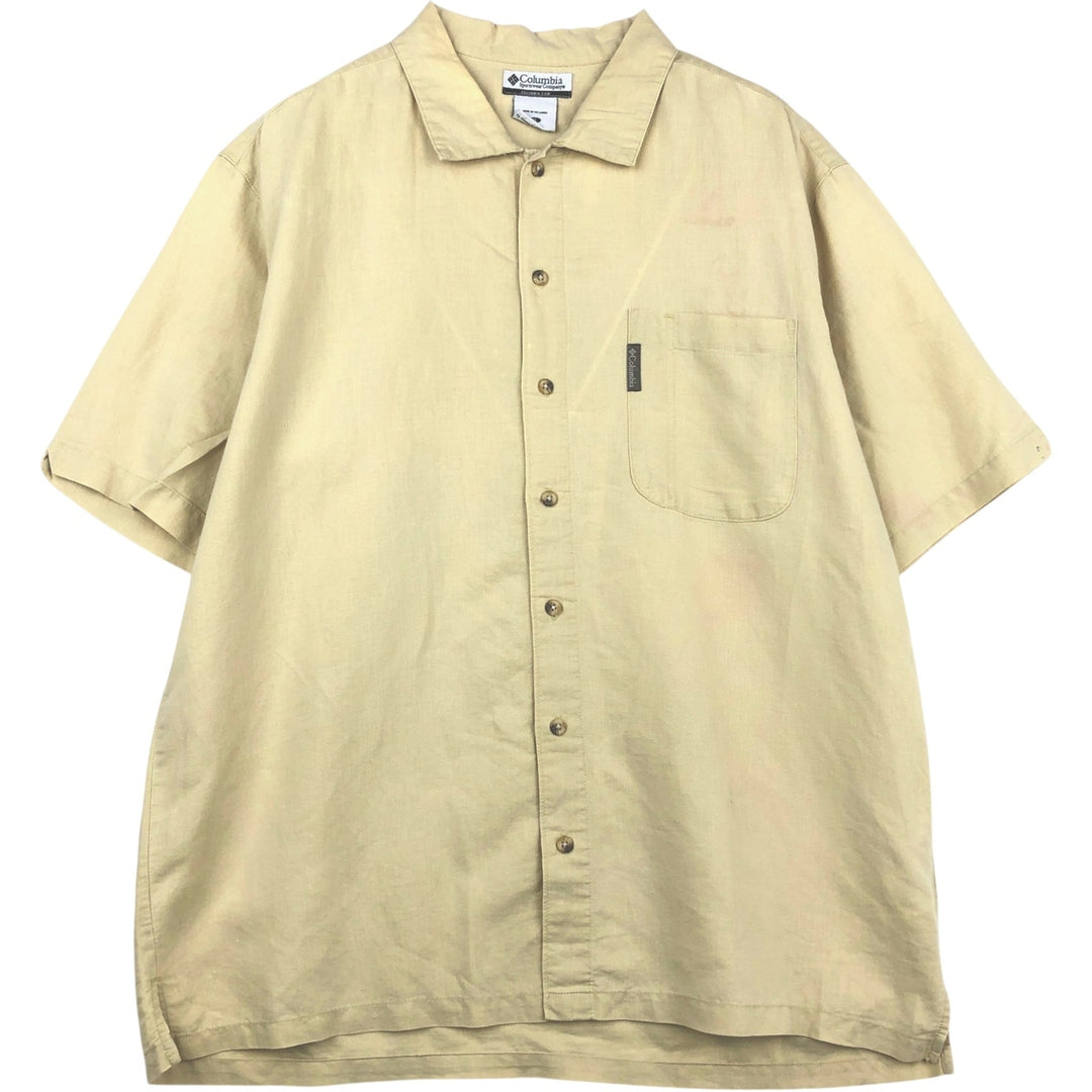 2000'S Columbia Wide Collar Short Sleeve Ramie x Cotton Box Shirt Men's XL (approx.) Lamy Beige type Vintage Second Hand