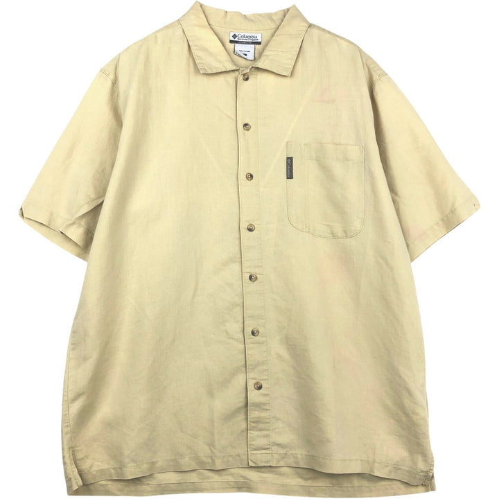 2000'S Columbia Wide Collar Short Sleeve Ramie x Cotton Box Shirt Men's XL (approx.) Lamy Beige type Vintage Second Hand