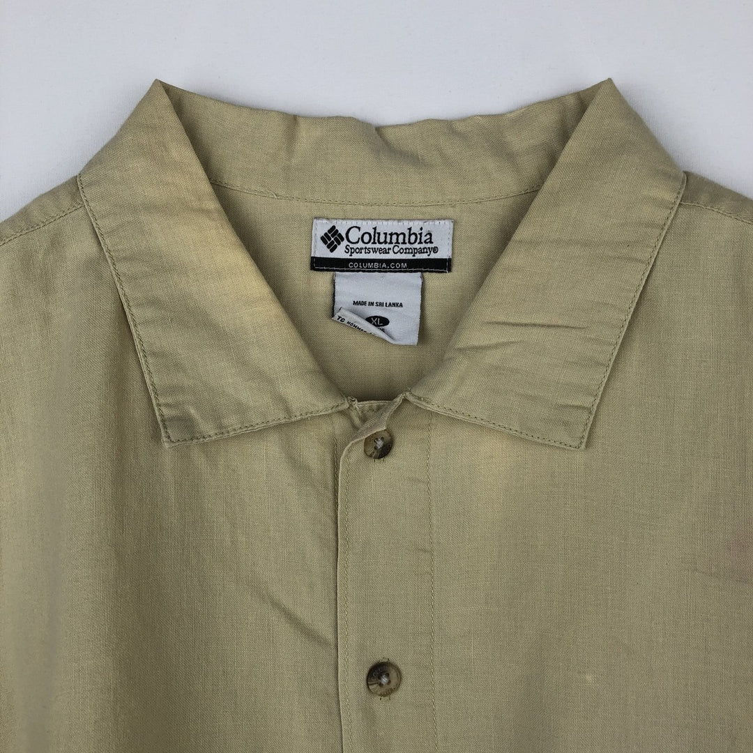 2000'S Columbia Wide Collar Short Sleeve Ramie x Cotton Box Shirt Men's XL (approx.) Lamy Beige type Vintage Second Hand