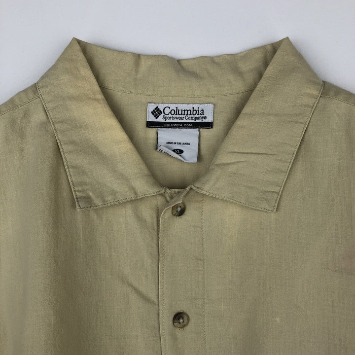 2000'S Columbia Wide Collar Short Sleeve Ramie x Cotton Box Shirt Men's XL (approx.) Lamy Beige type Vintage Second Hand