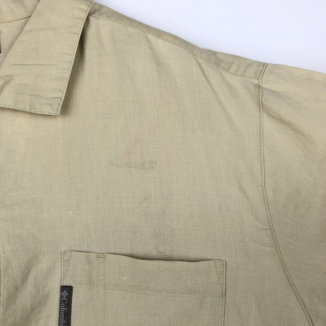2000'S Columbia Wide Collar Short Sleeve Ramie x Cotton Box Shirt Men's XL (approx.) Lamy Beige type Vintage Second Hand