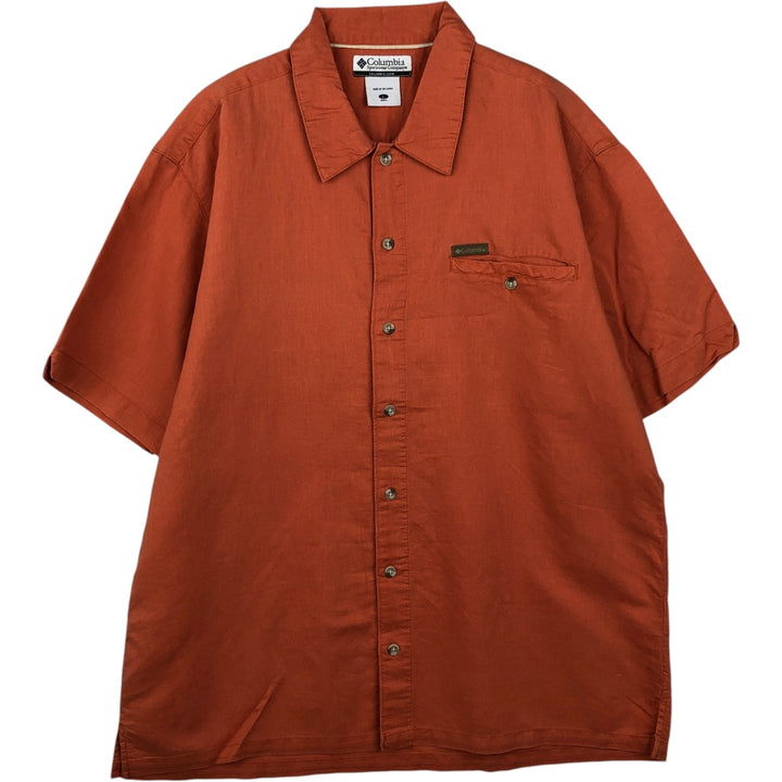 2000'S Columbia Short Sleeve Ramie and Cotton Box Shirt, Men's Size L Lamy orange type Vintage Second Hand