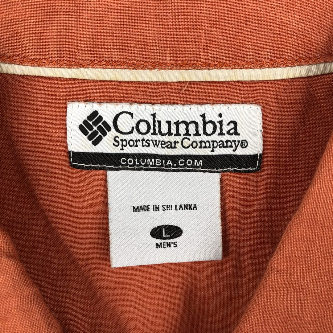 2000'S Columbia Short Sleeve Ramie and Cotton Box Shirt, Men's Size L Lamy orange type Vintage Second Hand