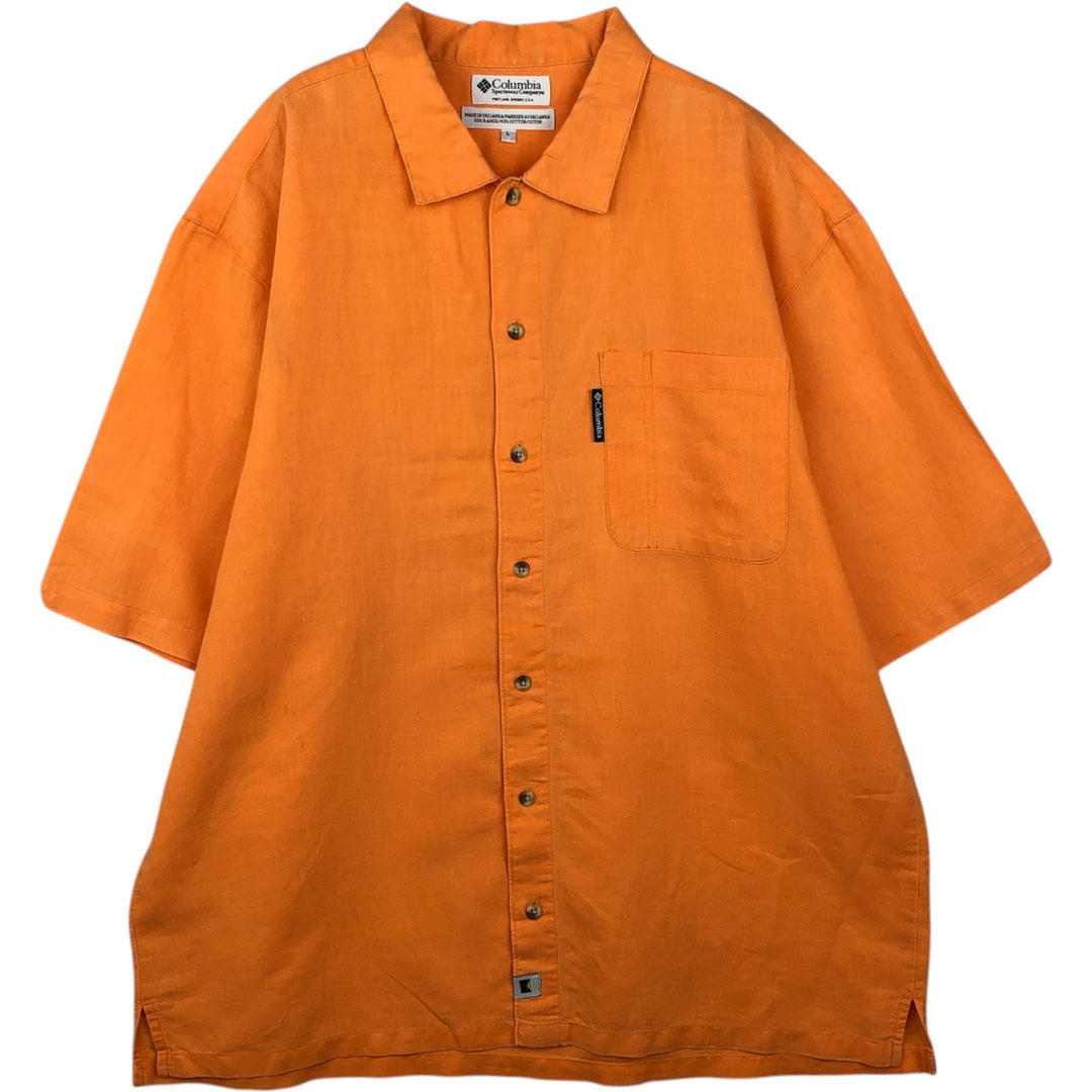 90s-00'S Columbia Short-Sleeve Ramie x Cotton Box Shirt, Men's Size L (Equivalent), Vintage Lamy orange type Vintage Second Hand