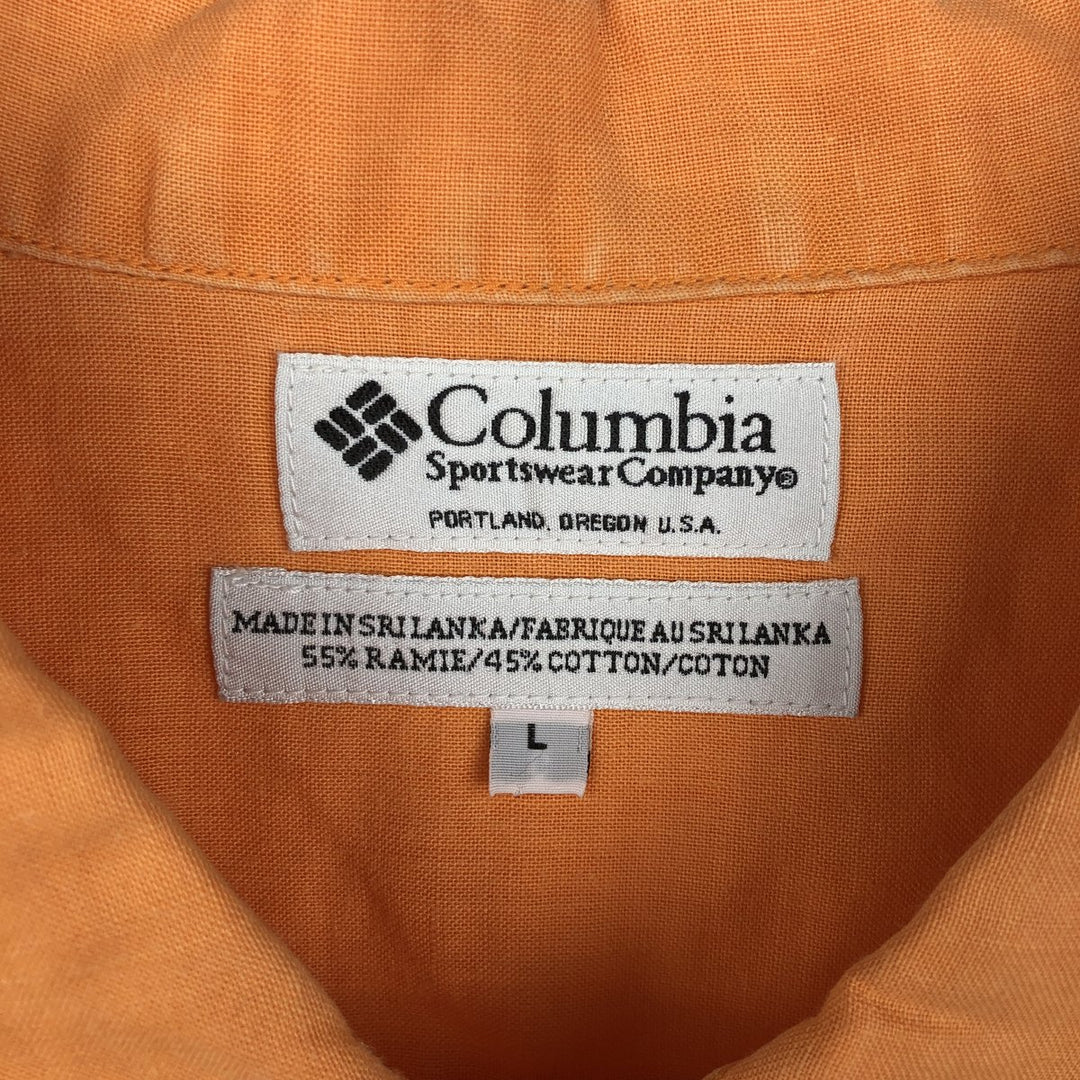 90s-00'S Columbia Short-Sleeve Ramie x Cotton Box Shirt, Men's Size L (Equivalent), Vintage Lamy orange type Vintage Second Hand