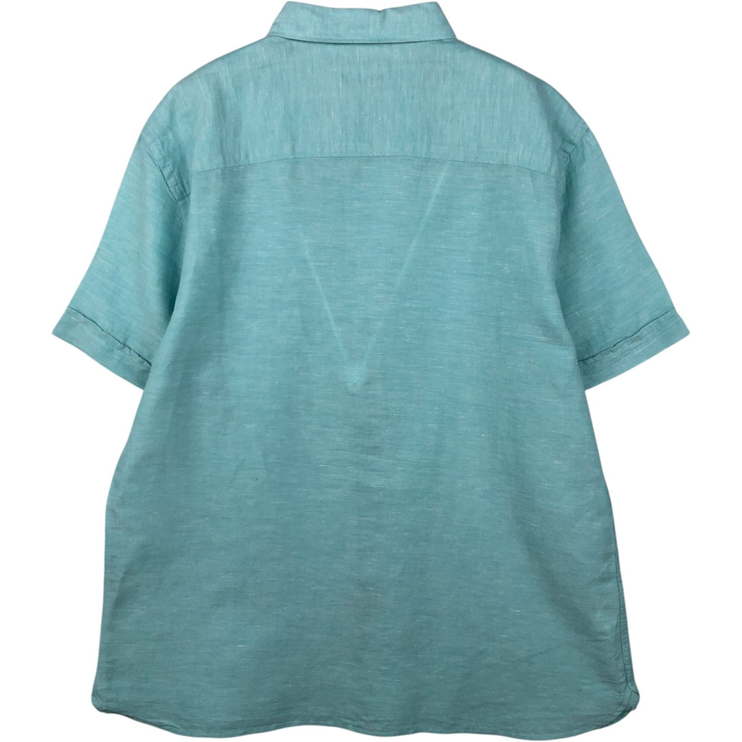 Perry Ellis short-sleeved linen shirt, men's size L (approx.) linen Blue type light blue Vintage Second Hand
