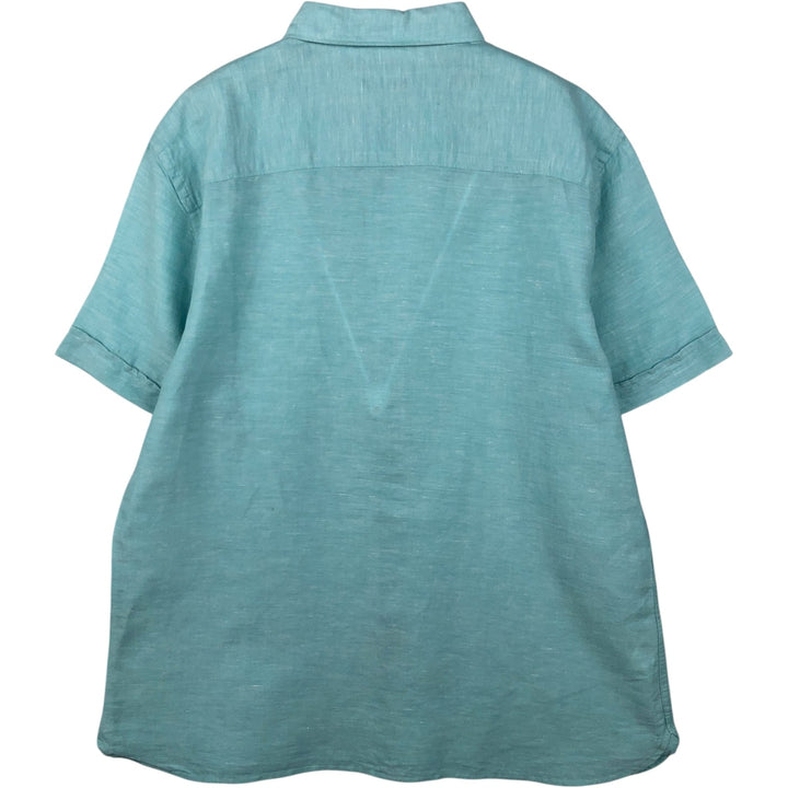 Perry Ellis short-sleeved linen shirt, men's size L (approx.) linen Blue type light blue Vintage Second Hand
