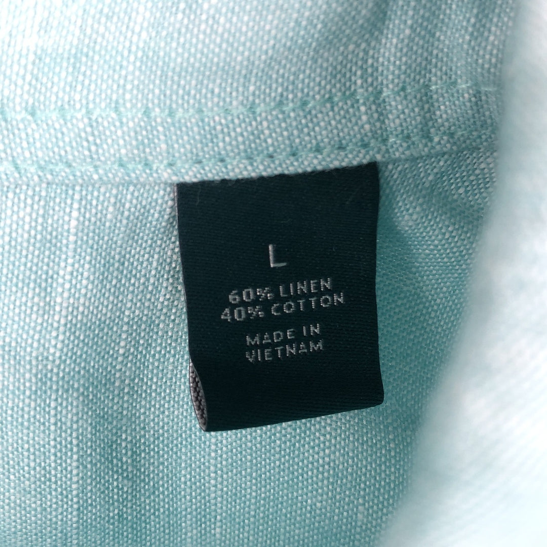 Perry Ellis short-sleeved linen shirt, men's size L (approx.) linen Blue type light blue Vintage Second Hand