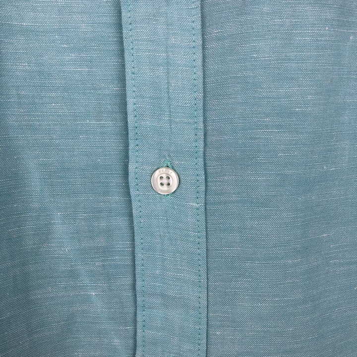 Perry Ellis short-sleeved linen shirt, men's size L (approx.) linen Blue type light blue Vintage Second Hand