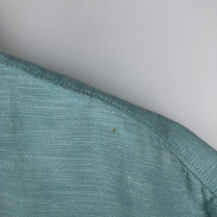 Perry Ellis short-sleeved linen shirt, men's size L (approx.) linen Blue type light blue Vintage Second Hand