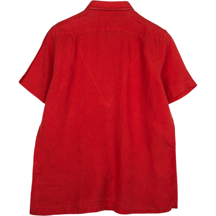 Lacoste Regular Fit Short-Sleeve Linen Button-Down Shirt, Boxy Shirt, Men's Size M (approx.) linen red type Vintage Second Hand