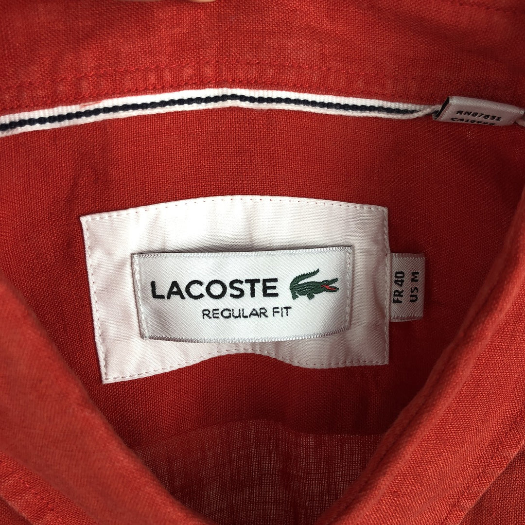 Lacoste Regular Fit Short-Sleeve Linen Button-Down Shirt, Boxy Shirt, Men's Size M (approx.) linen red type Vintage Second Hand