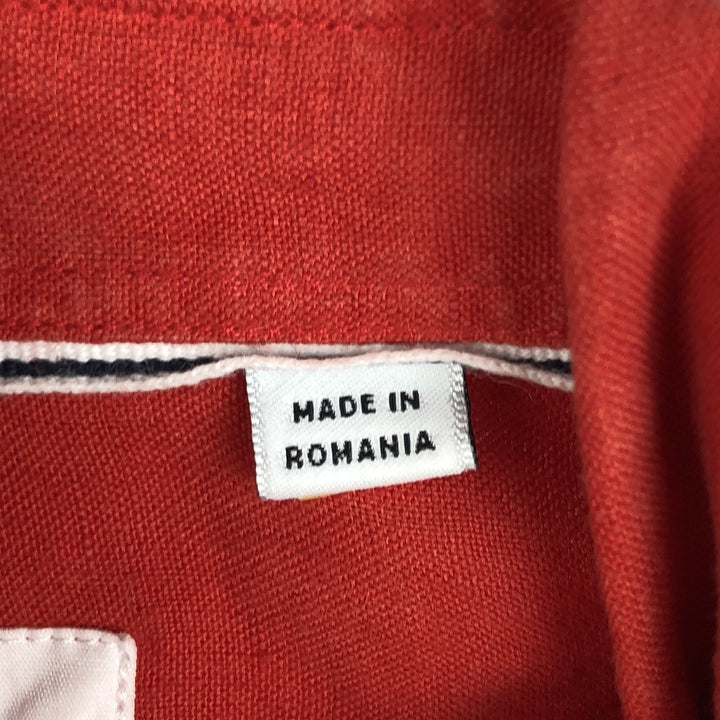 Lacoste Regular Fit Short-Sleeve Linen Button-Down Shirt, Boxy Shirt, Men's Size M (approx.) linen red type Vintage Second Hand