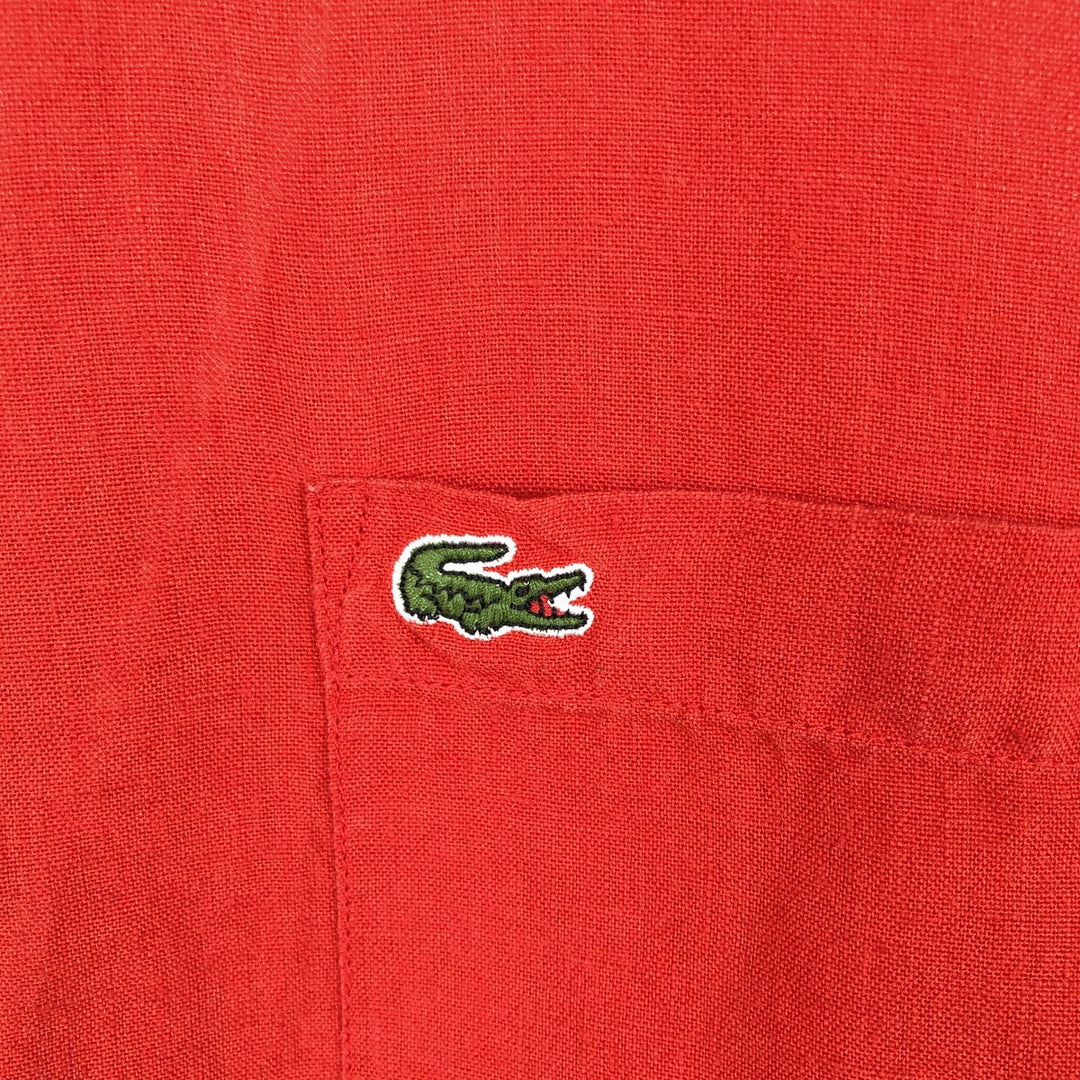 Lacoste Regular Fit Short-Sleeve Linen Button-Down Shirt, Boxy Shirt, Men's Size M (approx.) linen red type Vintage Second Hand