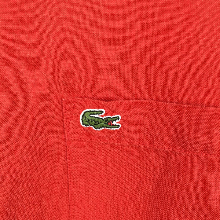 Lacoste Regular Fit Short-Sleeve Linen Button-Down Shirt, Boxy Shirt, Men's Size M (approx.) linen red type Vintage Second Hand