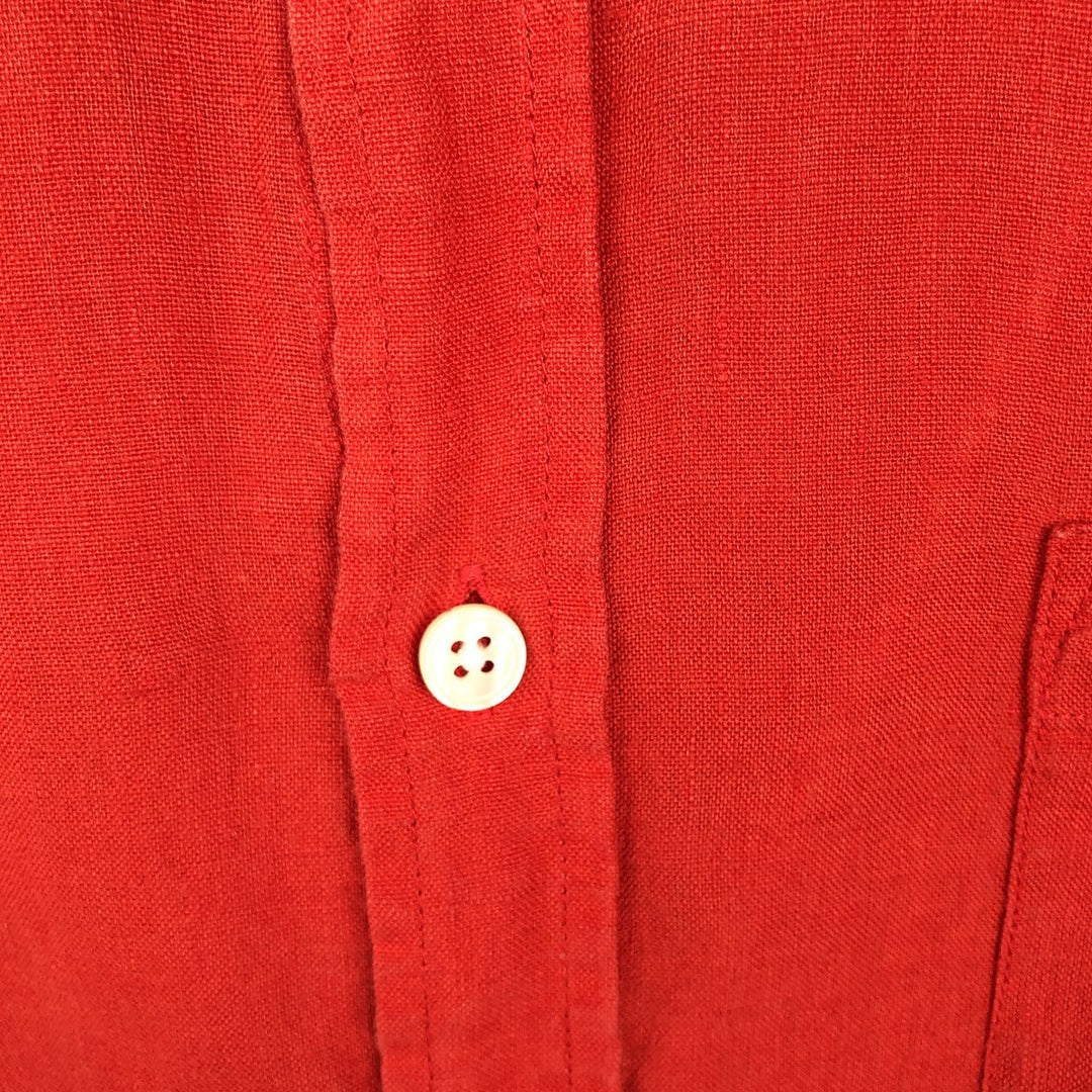 Lacoste Regular Fit Short-Sleeve Linen Button-Down Shirt, Boxy Shirt, Men's Size M (approx.) linen red type Vintage Second Hand