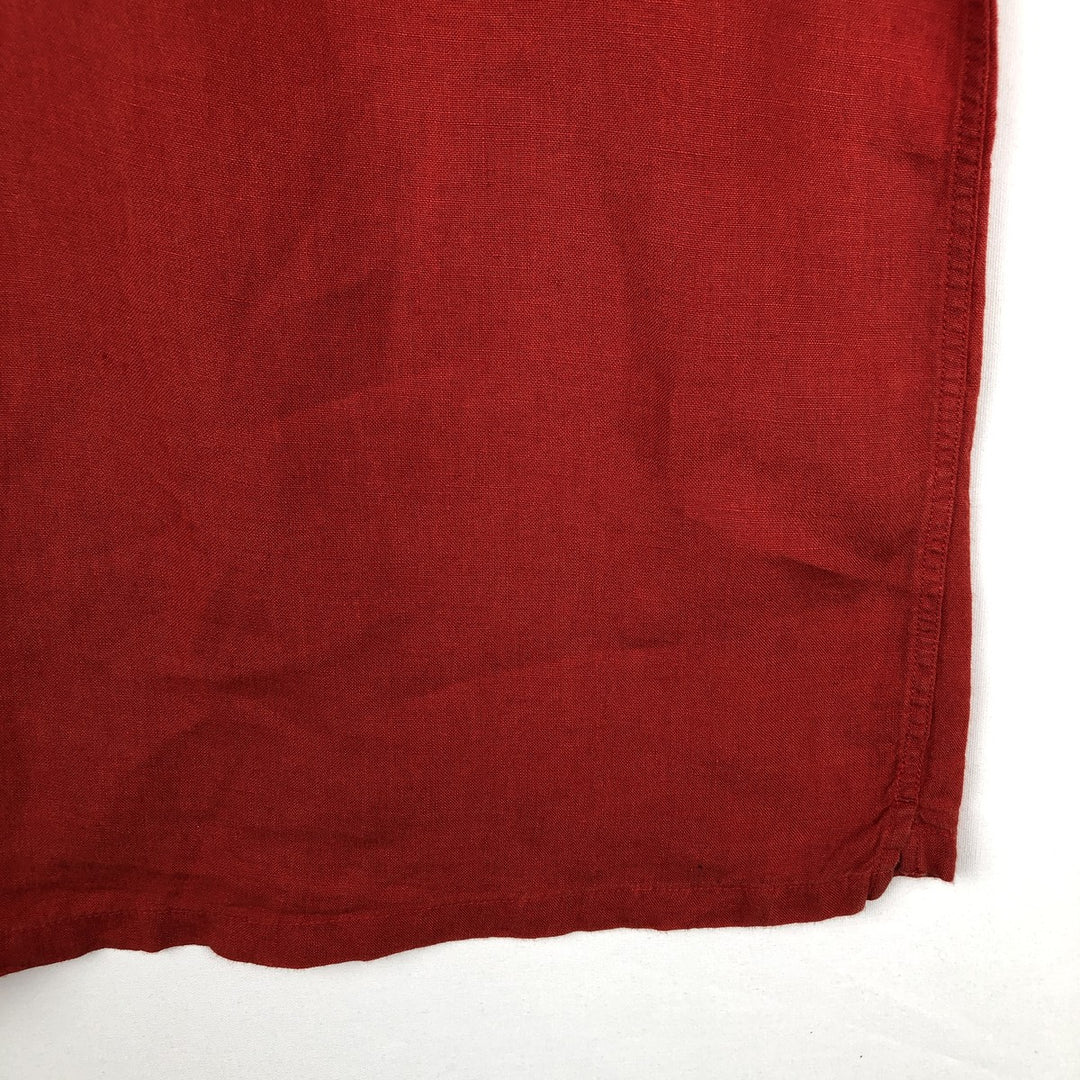 Lacoste Regular Fit Short-Sleeve Linen Button-Down Shirt, Boxy Shirt, Men's Size M (approx.) linen red type Vintage Second Hand