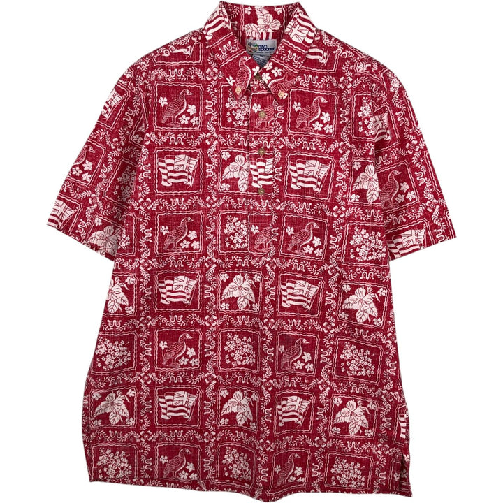 90'S Reyn Spooner swimwear tag, all-over print, Lahaina sailor pullover button-down Aloha shirt, men's size M equivalent. cotton red type Vintage Second Hand
