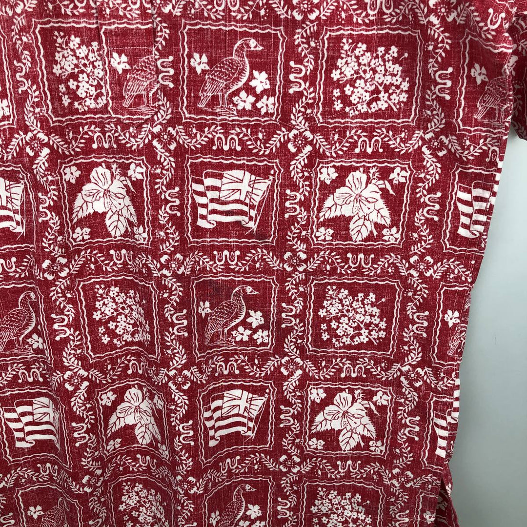 90'S Reyn Spooner swimwear tag, all-over print, Lahaina sailor pullover button-down Aloha shirt, men's size M equivalent. cotton red type Vintage Second Hand
