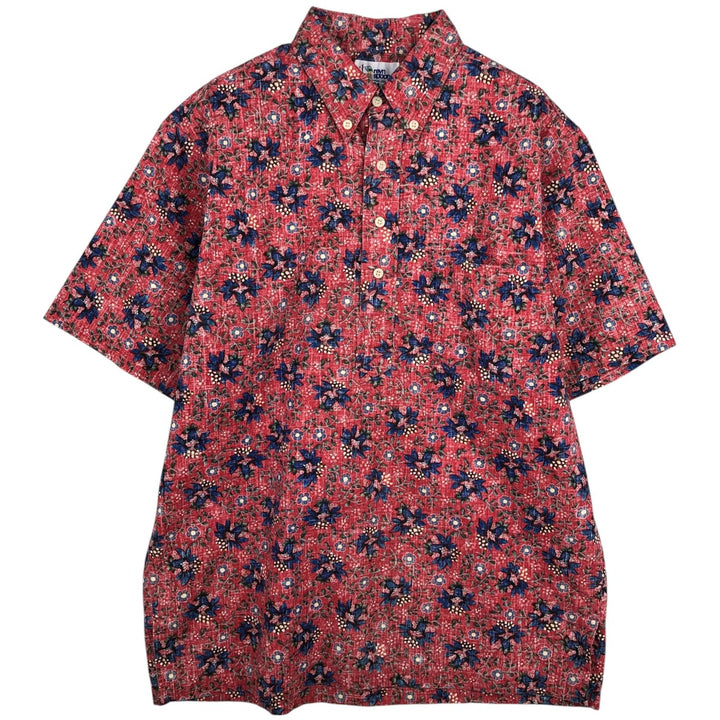 90'S Reyn Spooner Swimwear Tag All-over Botanical Pattern Pullover Button-down Aloha Shirt Men's Size M (approx.) cotton red type Vintage Second Hand