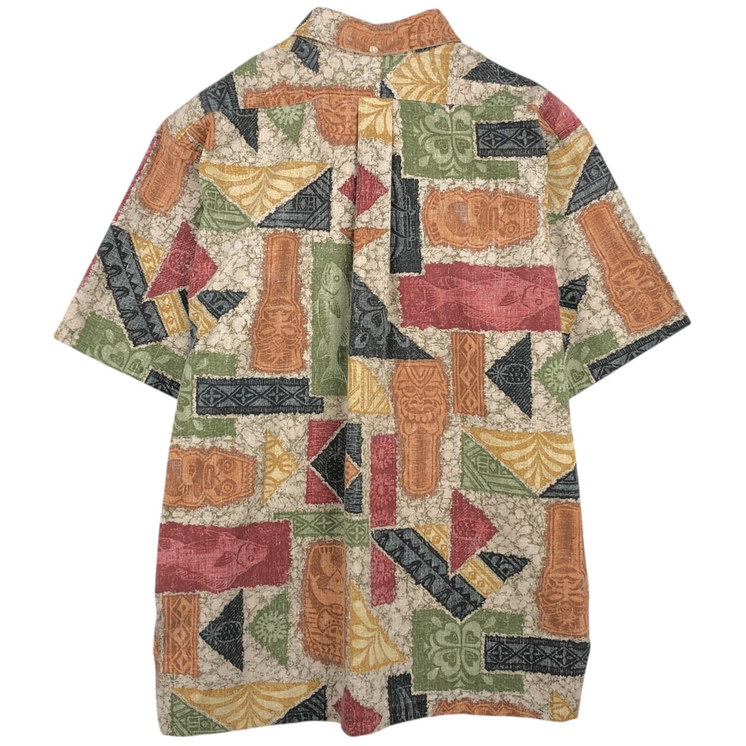 90'S Reyn Spooner swimwear tag, bikini tag, all-over print, button-down, Hawaiian Aloha shirt, boxy shirt, made in Hawaii. cotton red type Vintage Second Hand