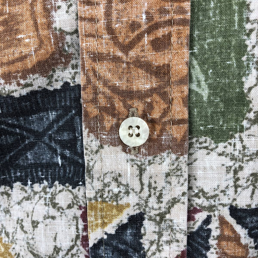 90'S Reyn Spooner swimwear tag, bikini tag, all-over print, button-down, Hawaiian Aloha shirt, boxy shirt, made in Hawaii. cotton red type Vintage Second Hand