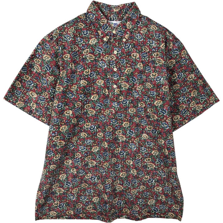90'S Reyn Spooner swimwear tag, bikini tag, floral Hawaiian aloha shirt, boxy shirt, made in Hawaii, men's size L equivalent. cotton red type Vintage Second Hand