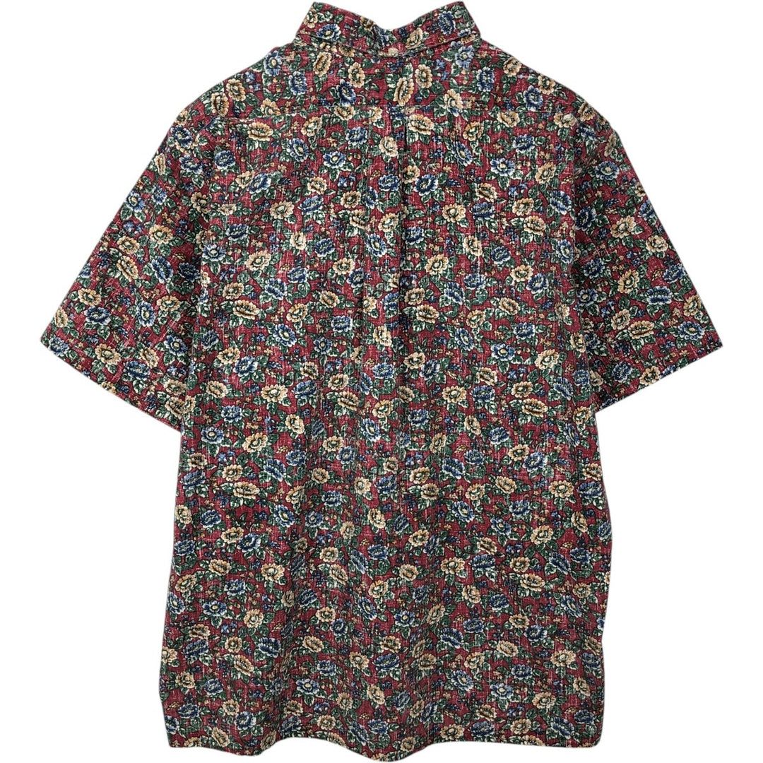 90'S Reyn Spooner swimwear tag, bikini tag, floral Hawaiian aloha shirt, boxy shirt, made in Hawaii, men's size L equivalent. cotton red type Vintage Second Hand