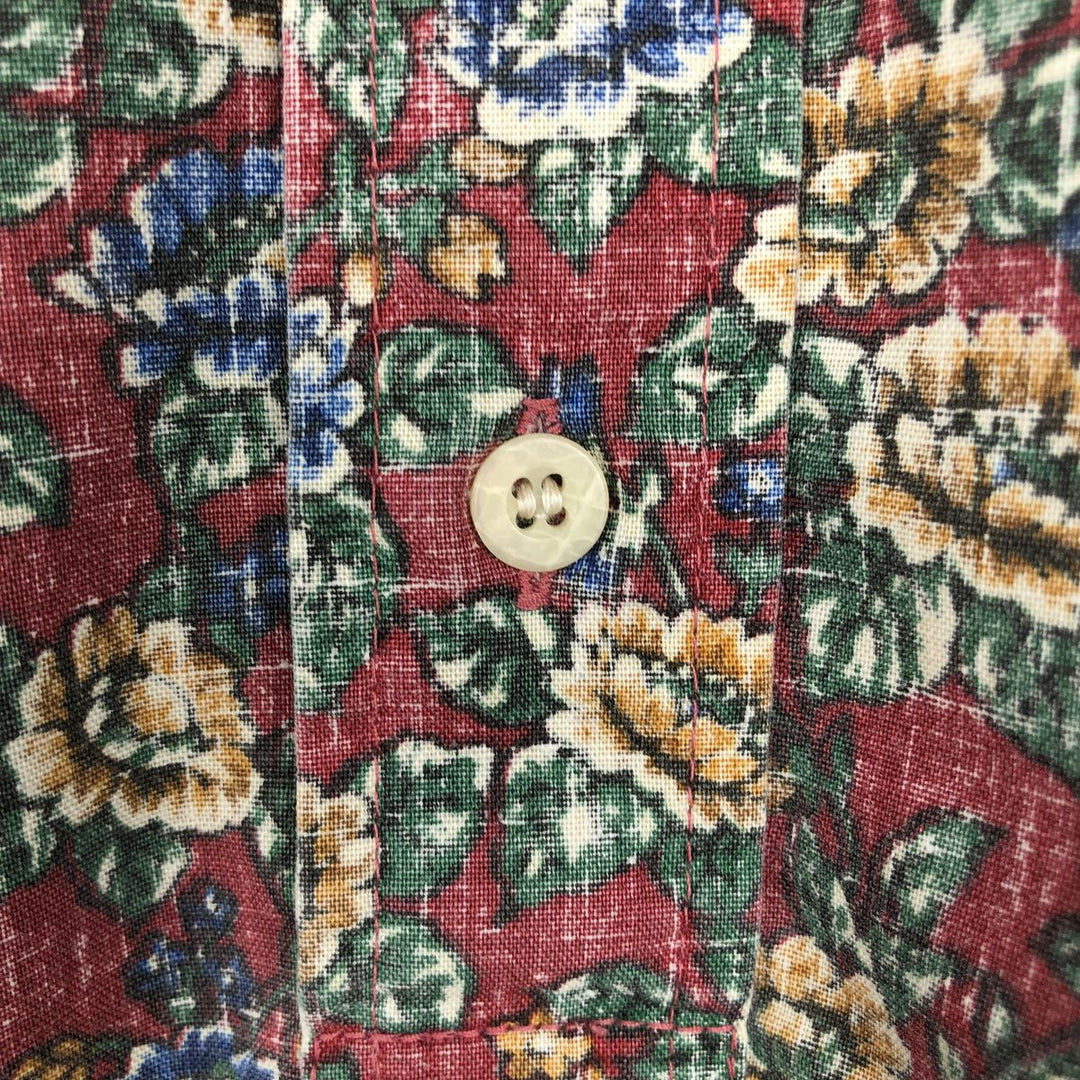 90'S Reyn Spooner swimwear tag, bikini tag, floral Hawaiian aloha shirt, boxy shirt, made in Hawaii, men's size L equivalent. cotton red type Vintage Second Hand