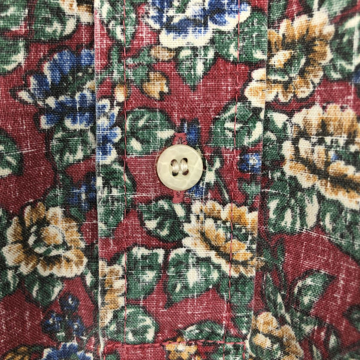 90'S Reyn Spooner swimwear tag, bikini tag, floral Hawaiian aloha shirt, boxy shirt, made in Hawaii, men's size L equivalent. cotton red type Vintage Second Hand