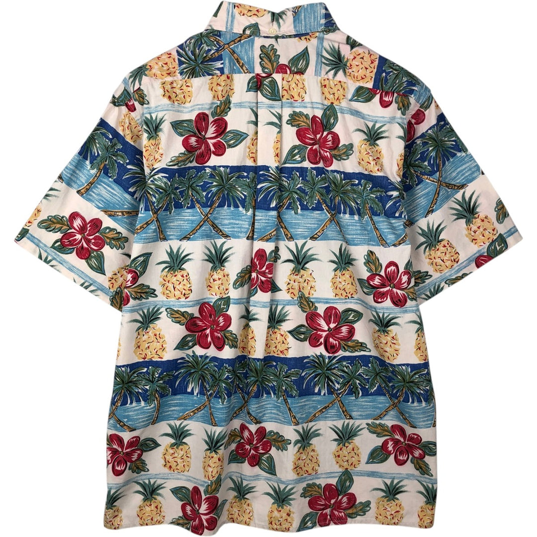 Reyn Spooner swimwear tag, bikini tag, hibiscus pattern, Hawaiian aloha shirt, boxy shirt, made in Hawaii, men's size L. cotton red type Vintage Second Hand