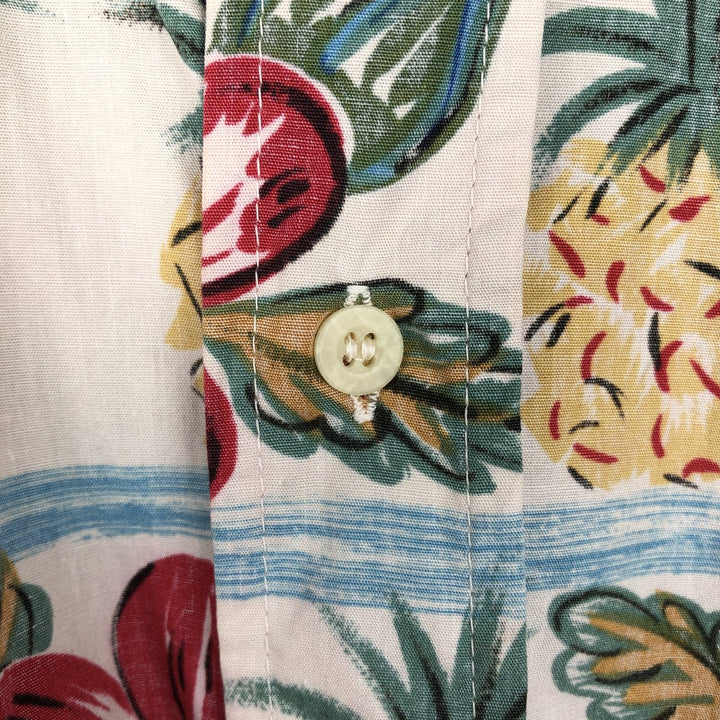 Reyn Spooner swimwear tag, bikini tag, hibiscus pattern, Hawaiian aloha shirt, boxy shirt, made in Hawaii, men's size L. cotton red type Vintage Second Hand