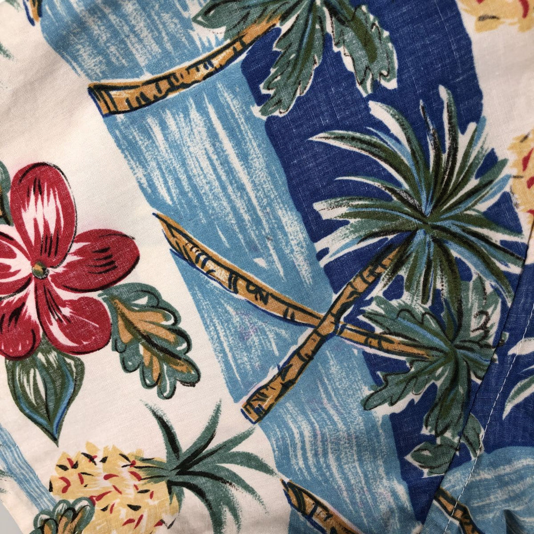 Reyn Spooner swimwear tag, bikini tag, hibiscus pattern, Hawaiian aloha shirt, boxy shirt, made in Hawaii, men's size L. cotton red type Vintage Second Hand