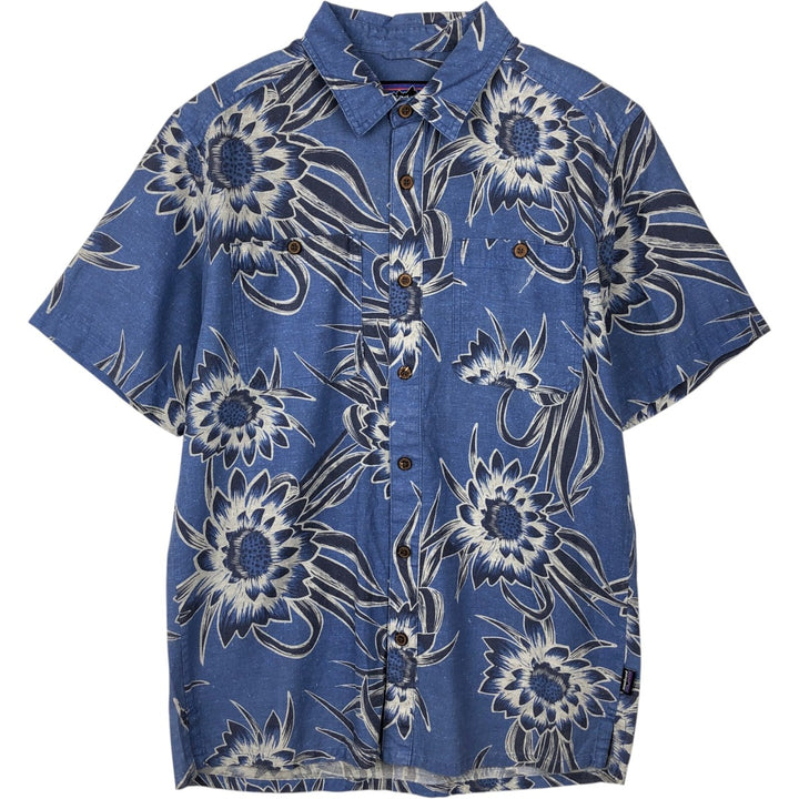 Patagonia Backstep Shirt 53139SP18, all-over floral Hawaiian Aloha shirt, men's size S. Hemp blue type Vintage Second Hand