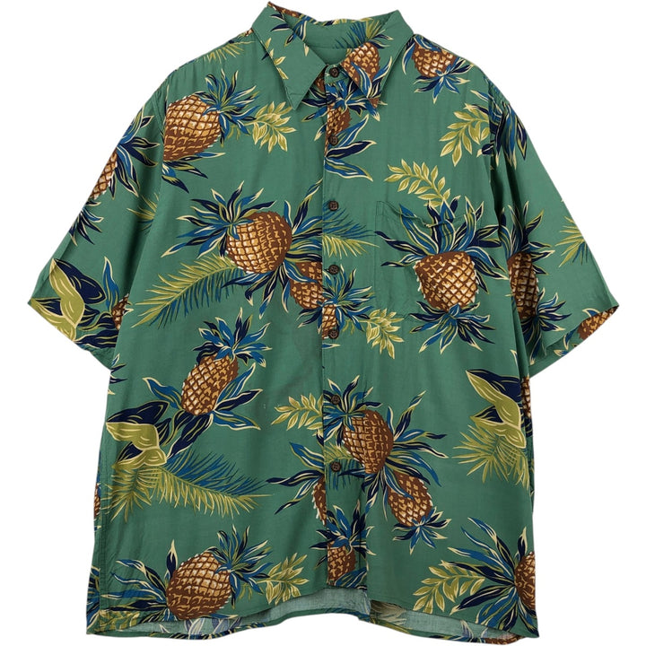 Vintage 80s-90'S Reyn Spooner Diamond Head tag all-over print rayon aloha shirt, men's size L equivalent. Rayon green type Vintage Second Hand