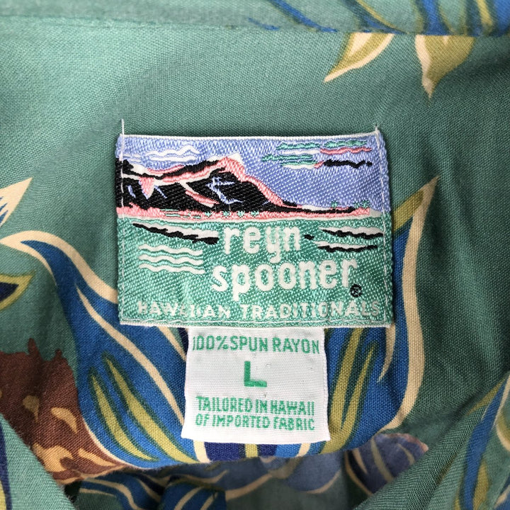 Vintage 80s-90'S Reyn Spooner Diamond Head tag all-over print rayon aloha shirt, men's size L equivalent. Rayon green type Vintage Second Hand