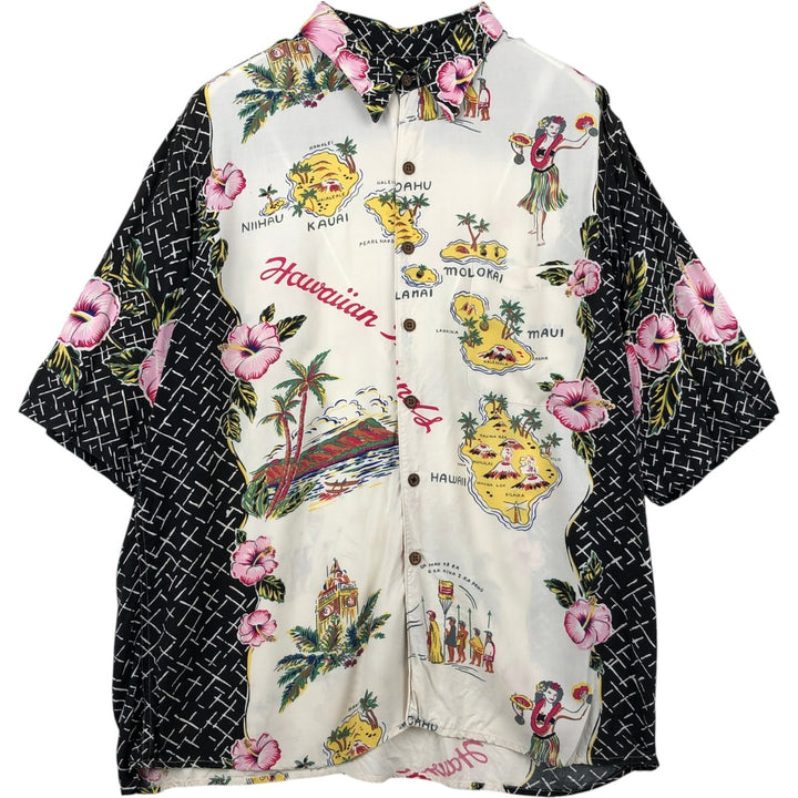 Vintage 80s-90'S Reyn Spooner Diamond Head tag all-over print rayon aloha shirt, men's size L equivalent. Rayon white type Vintage Second Hand
