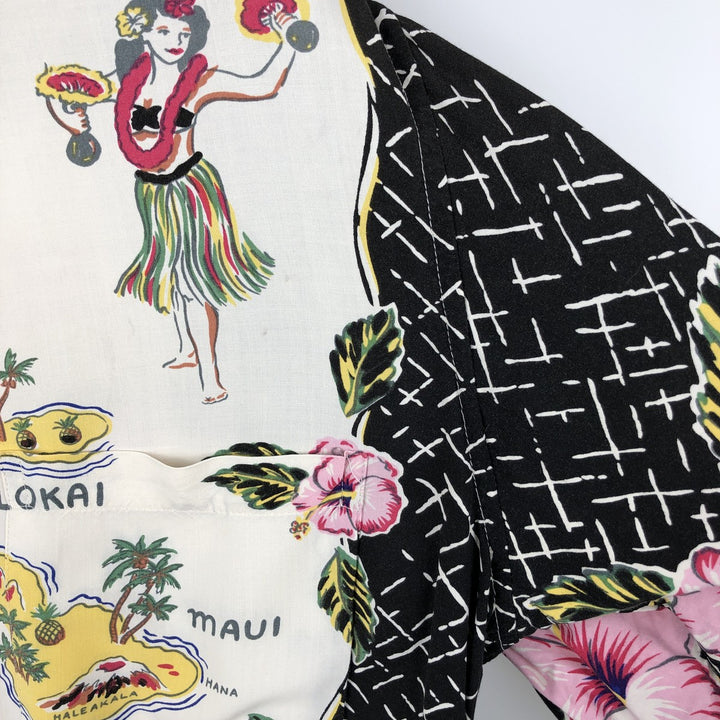 Vintage 80s-90'S Reyn Spooner Diamond Head tag all-over print rayon aloha shirt, men's size L equivalent. Rayon white type Vintage Second Hand