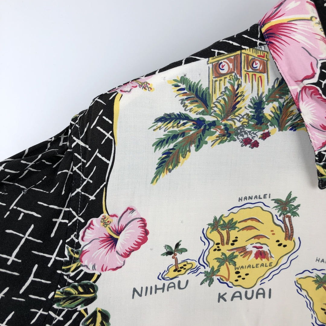 Vintage 80s-90'S Reyn Spooner Diamond Head tag all-over print rayon aloha shirt, men's size L equivalent. Rayon white type Vintage Second Hand
