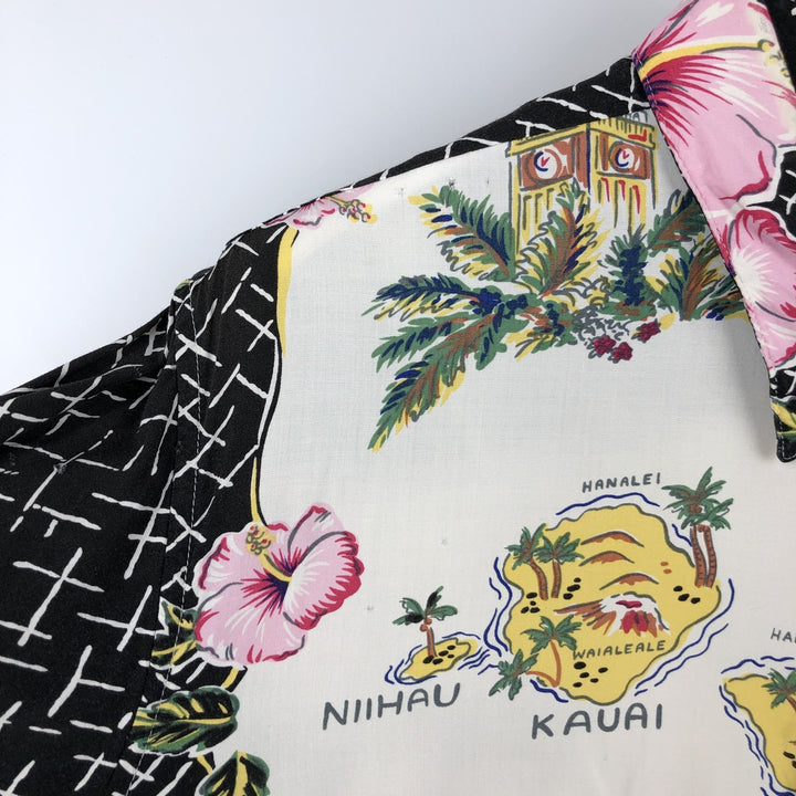 Vintage 80s-90'S Reyn Spooner Diamond Head tag all-over print rayon aloha shirt, men's size L equivalent. Rayon white type Vintage Second Hand