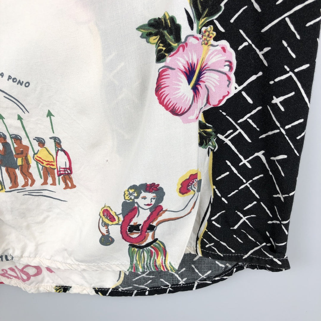 Vintage 80s-90'S Reyn Spooner Diamond Head tag all-over print rayon aloha shirt, men's size L equivalent. Rayon white type Vintage Second Hand