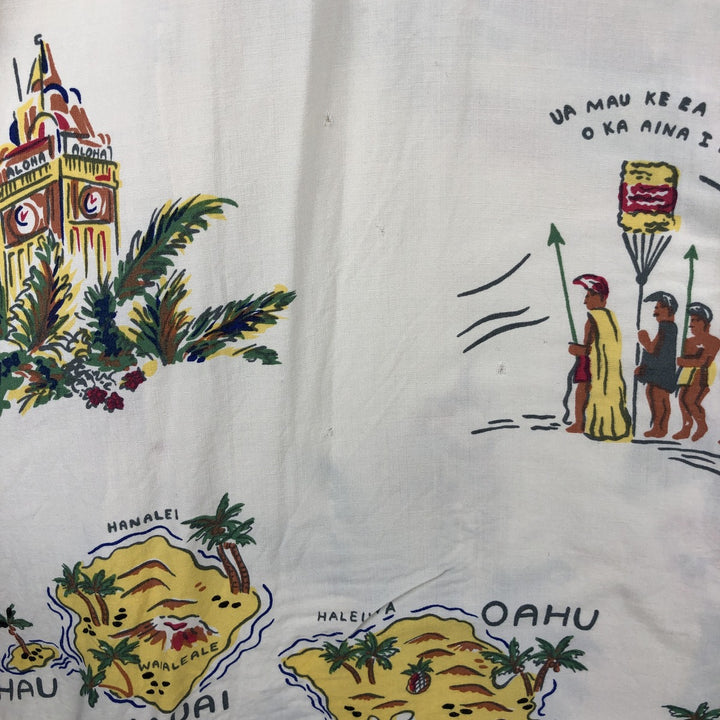 Vintage 80s-90'S Reyn Spooner Diamond Head tag all-over print rayon aloha shirt, men's size L equivalent. Rayon white type Vintage Second Hand