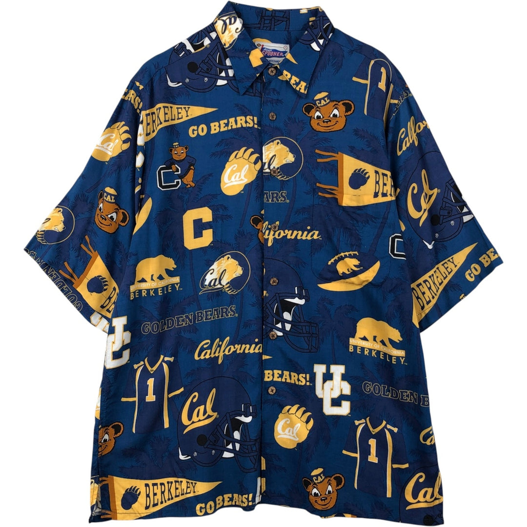 Reyn Spooner Genuine Merchandise All-over print College Rayon Hawaiian Aloha Shirt Box Shirt Men's Size L (approx.) Rayon blue type Vintage Second Hand