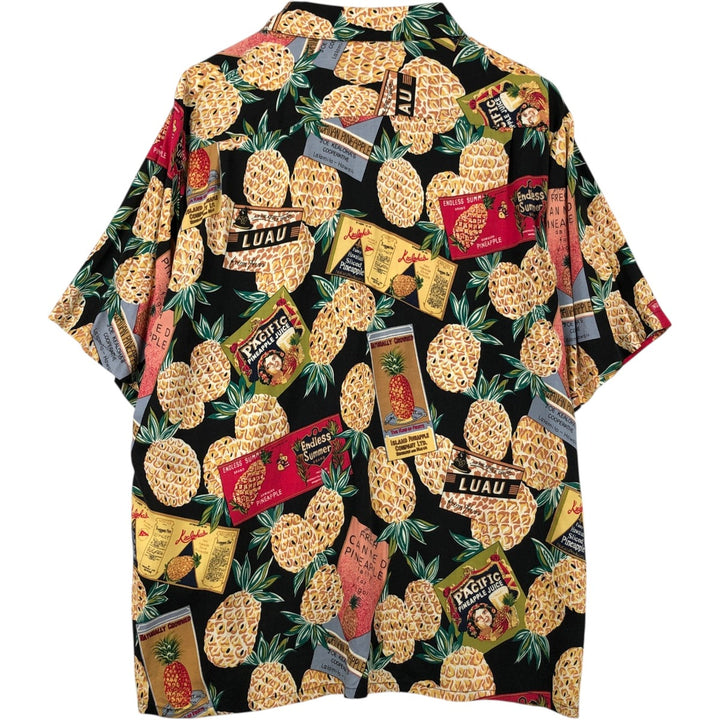 80s-90'S Reyn Spooner Joe Kealohas all-over print rayon open-collar aloha shirt, men's size L equivalent, vintage. unclear black type Vintage Second Hand