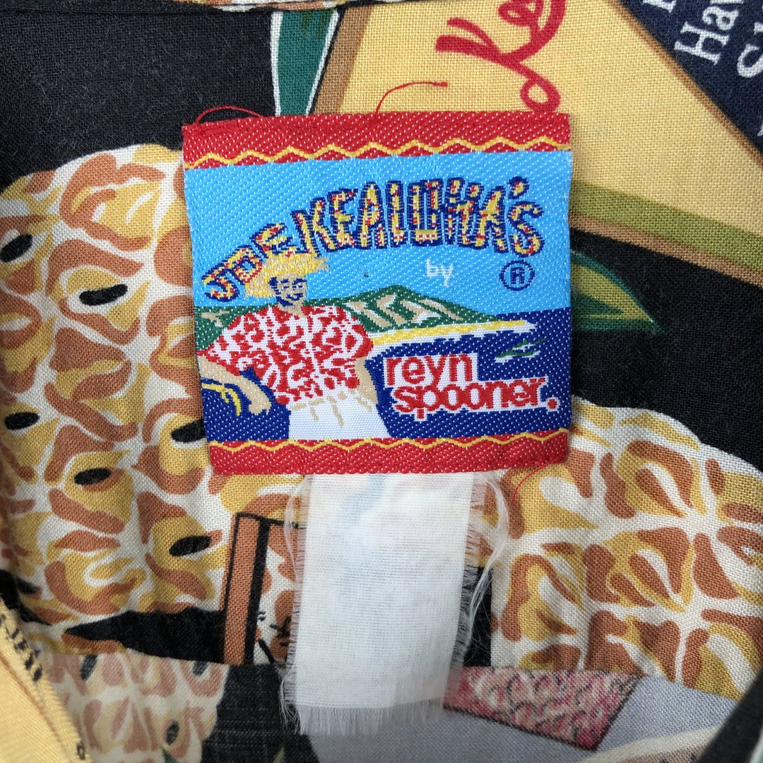 80s-90'S Reyn Spooner Joe Kealohas all-over print rayon open-collar aloha shirt, men's size L equivalent, vintage. unclear black type Vintage Second Hand