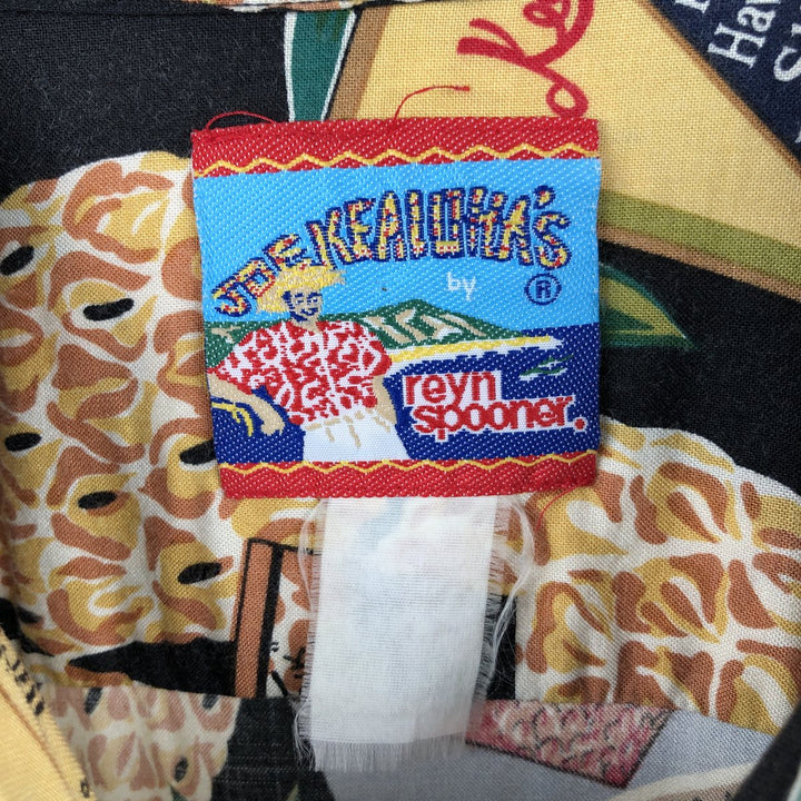 80s-90'S Reyn Spooner Joe Kealohas all-over print rayon open-collar aloha shirt, men's size L equivalent, vintage. unclear black type Vintage Second Hand