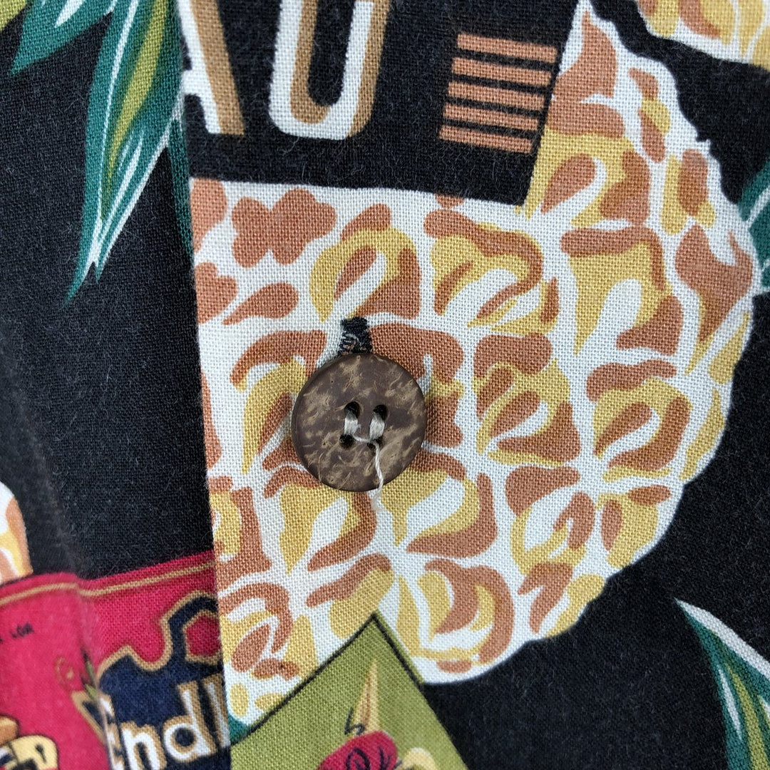 80s-90'S Reyn Spooner Joe Kealohas all-over print rayon open-collar aloha shirt, men's size L equivalent, vintage. unclear black type Vintage Second Hand