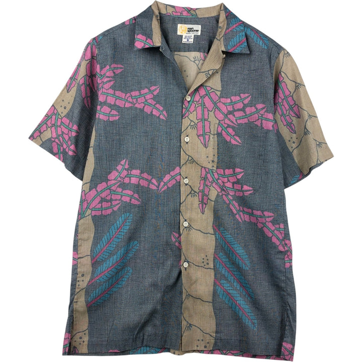 80'S Reyn Spooner Gold Tag All-Over Leaf Pattern Open Collar Aloha Shirt Box Shirt Men's Size S (Equivalent) Vintage cotton navy blue type Vintage Second Hand