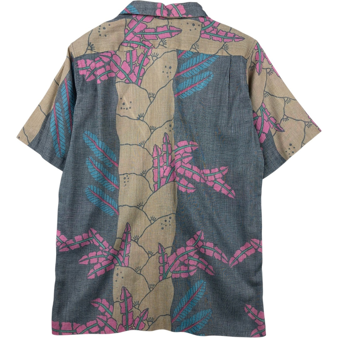 80'S Reyn Spooner Gold Tag All-Over Leaf Pattern Open Collar Aloha Shirt Box Shirt Men's Size S (Equivalent) Vintage cotton navy blue type Vintage Second Hand